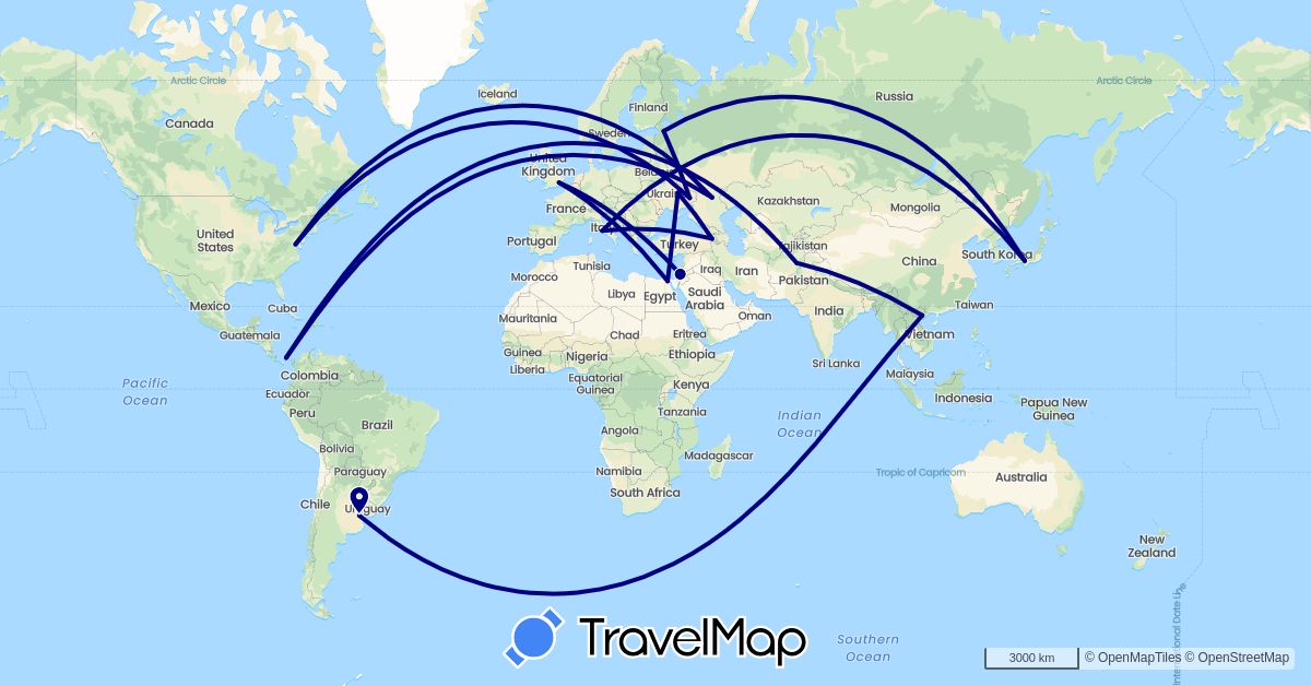 TravelMap itinerary: driving in Afghanistan, Armenia, Argentina, Egypt, United Kingdom, Israel, Italy, Japan, Panama, Russia, Ukraine, United States, Vietnam (Africa, Asia, Europe, North America, South America)